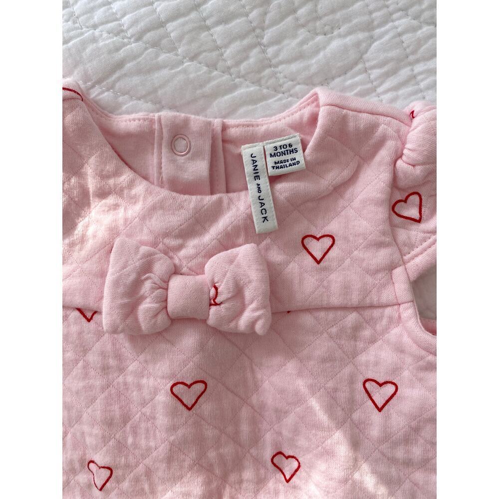 Janie and Jack Baby Girl Valentine's Day Pink Red Heart Quilted Bow Top - Picture 5 of 5